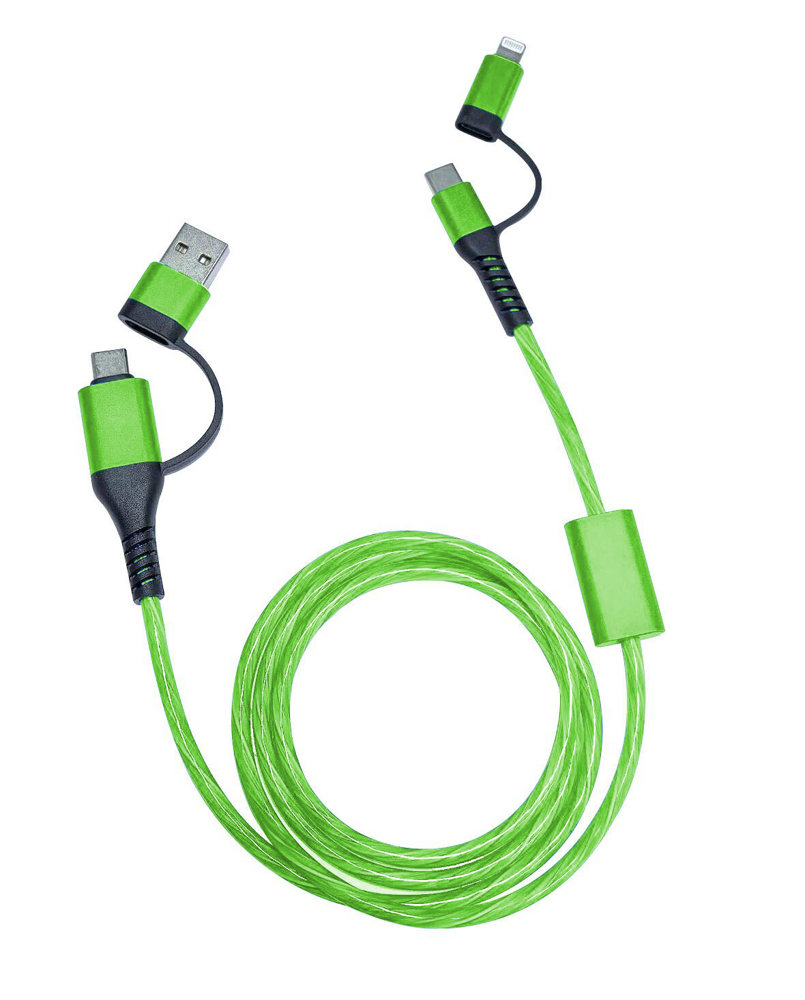 ALU FLOW LED 4 in 1 snellaadkabel - Groen met groene LED