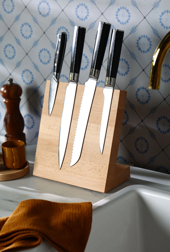 4 Knives block 210x100x220 (knife blade max length: 225mm) beech hard wax
