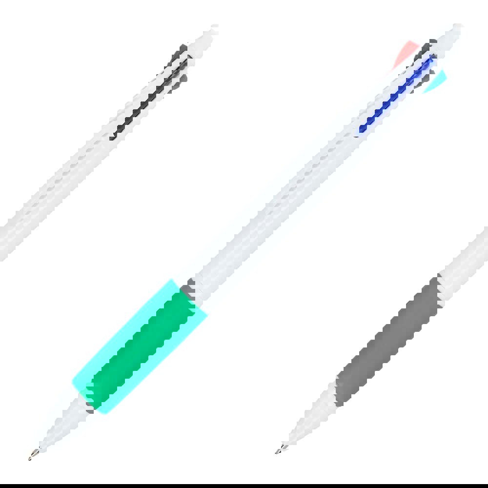 4-kleuren balpen met grip - Wit / Groen