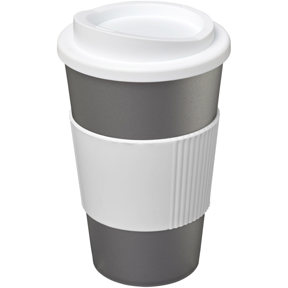 Americano® 350 ml geïsoleerde beker met grip - zilver, wit