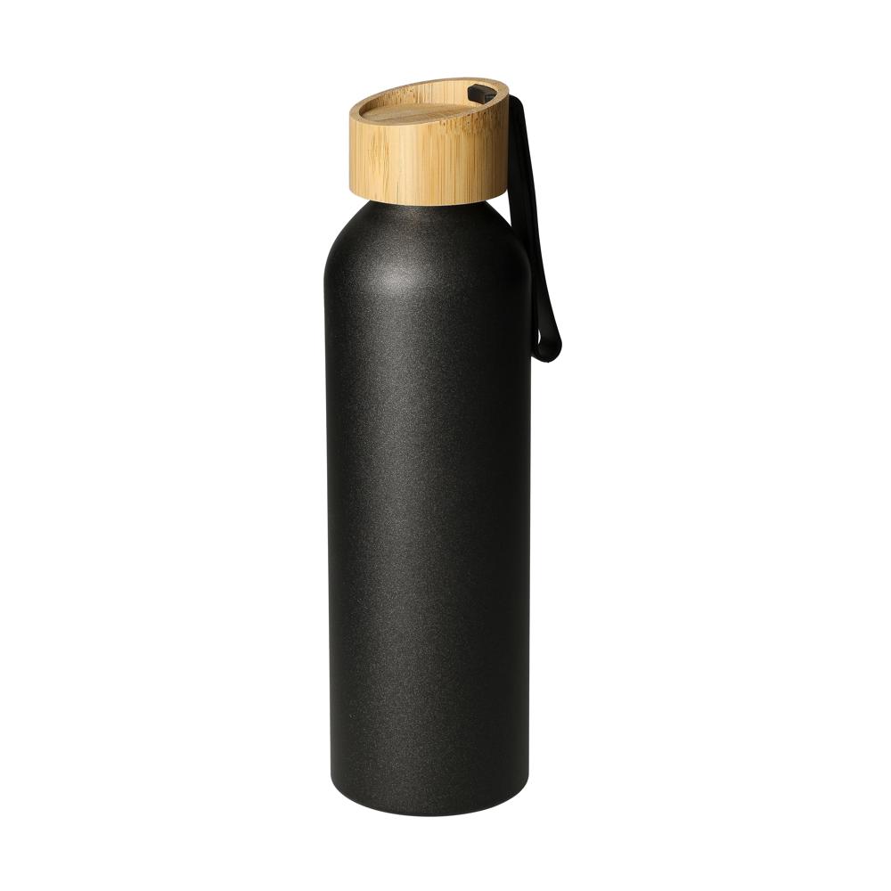 Aluminiumfles "Bamboo" 0,6 l - zwart/natuur