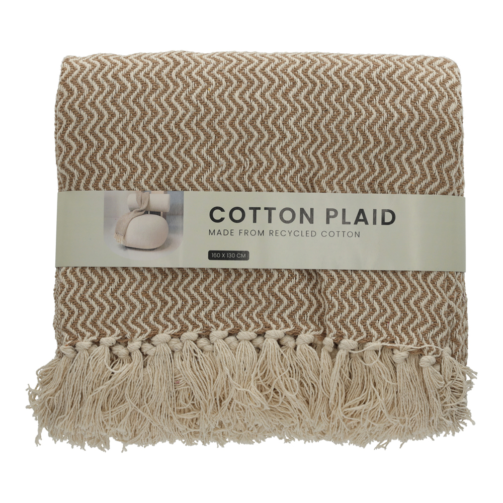 FITZ Living Recycled Cotton Plaid Visgraat Taupe