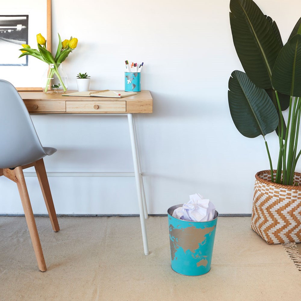 Afvalbak,Globe,turquoise,tin