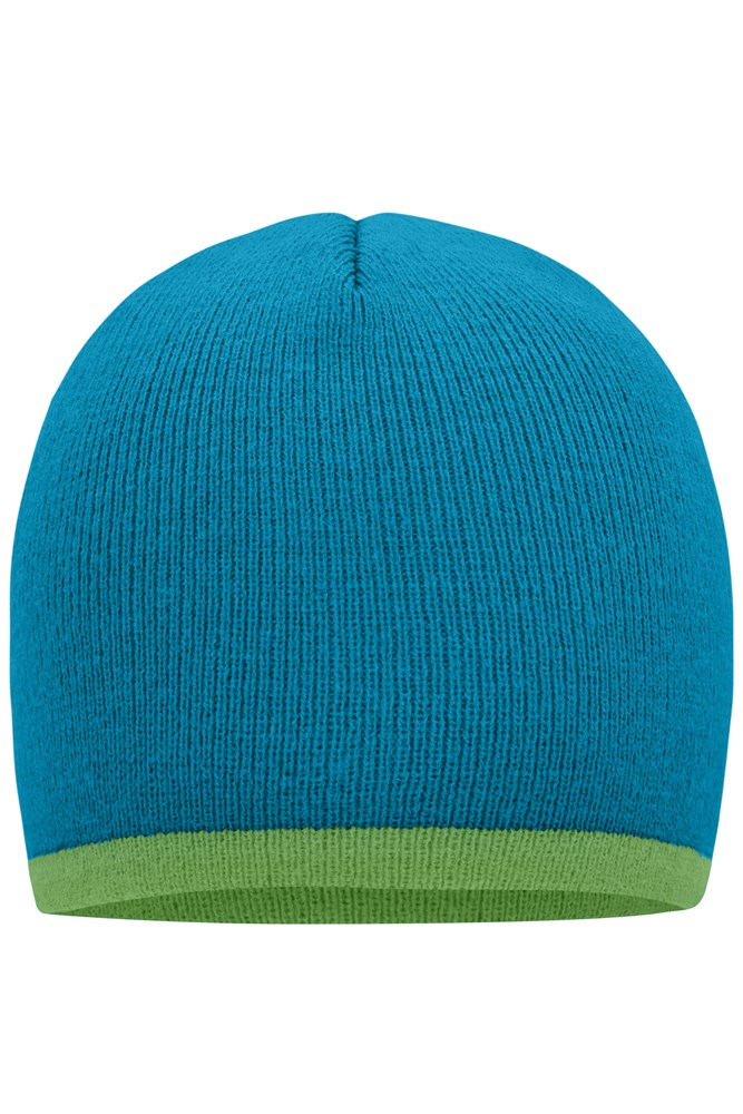 Beanie with Contrasting Border - Turquoise/lime (ca. Pantone 292C
369C)