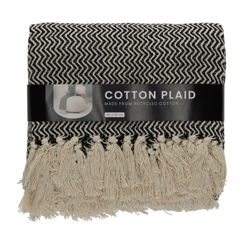 FITZ Living Recycled Cotton Plaid Visgraat Zwart