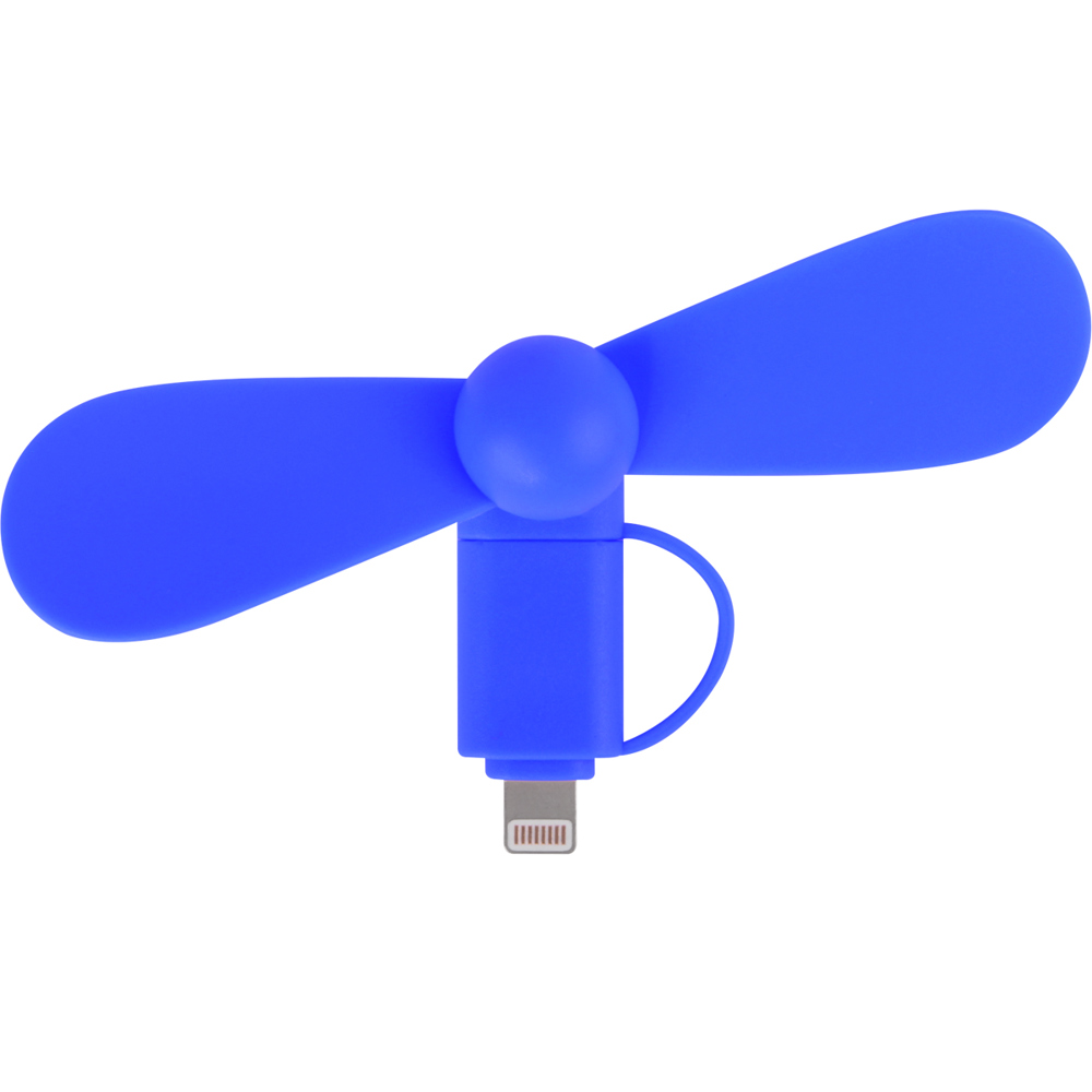 2 in 1 PROMO ventilator met Lightning (Apple) en Type C USB-aansluiting - ongeveer Pantone 2728 donkerblauw