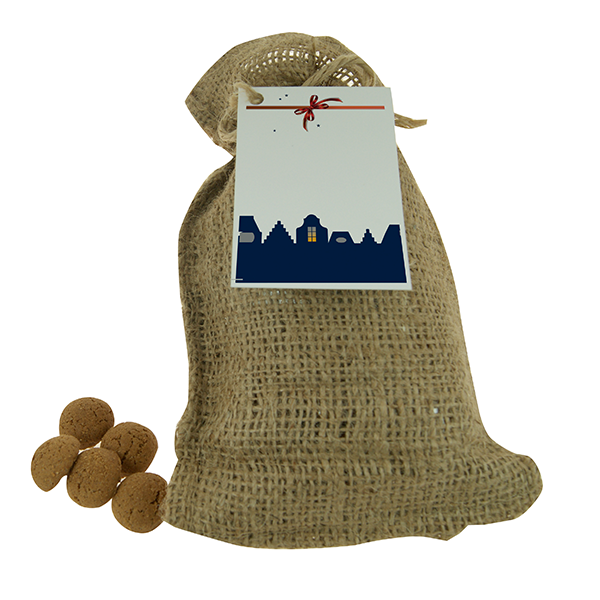 Grote Jute zakje gevuld met 200 gram kruidnoten of kruidnoten strooigoed & Chocolade munten