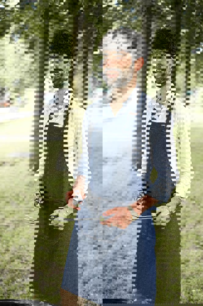 Denim halterschort 85x75 cm