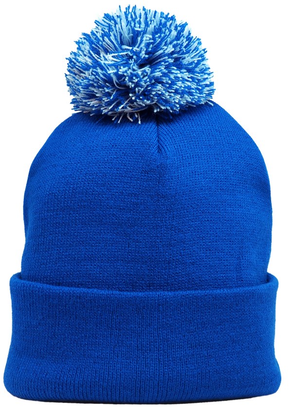 Acrylic Muts met Pom Pom (4256) - koningsblauw/wit