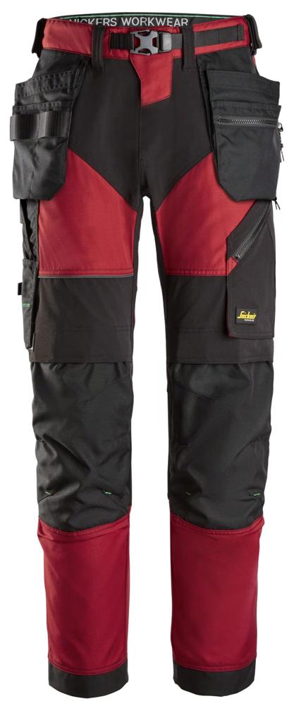 FlexiWork, Werkbroek+ met holsterzakken - Chilli Rood - Zwart, (1604)