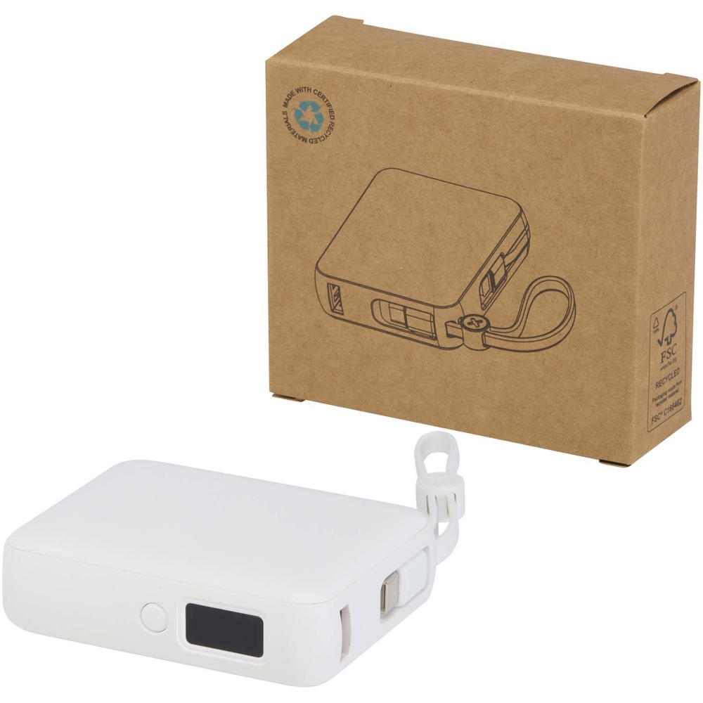 Acrux tabletpowerbank van 10.000 mAh 35 W met ingebouwde Type-C kabel van gerecycled plastic