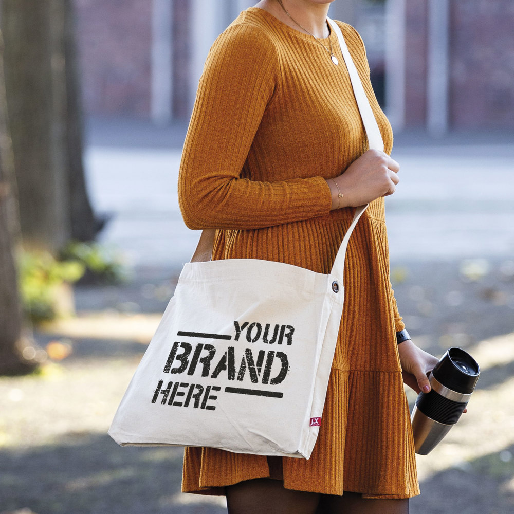 BILBAO – Canvas schoudertas met geweven draagriem en metalen oogje