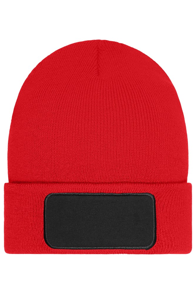 Beanie with Patch (10cm x 5cm)- Thinsulate - Rood (ca. Pantone 200C)
