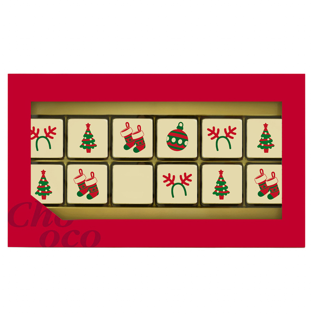 ChocoGiftbox 12 Kerst Seizoen + logo (132 gram)