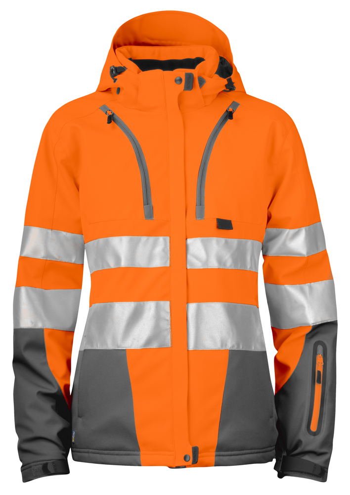 6424 GEVOERDE SIGNALISATIESOFTSHELL EN ISO 20471 KLASSE 3 DAMES - Oranje/Grijs