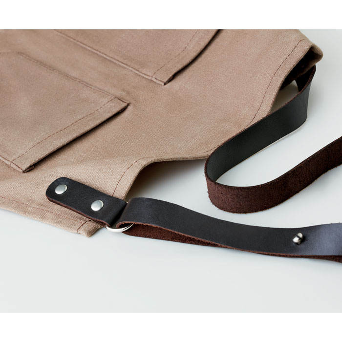 CHEF - Canvasschort met leren details