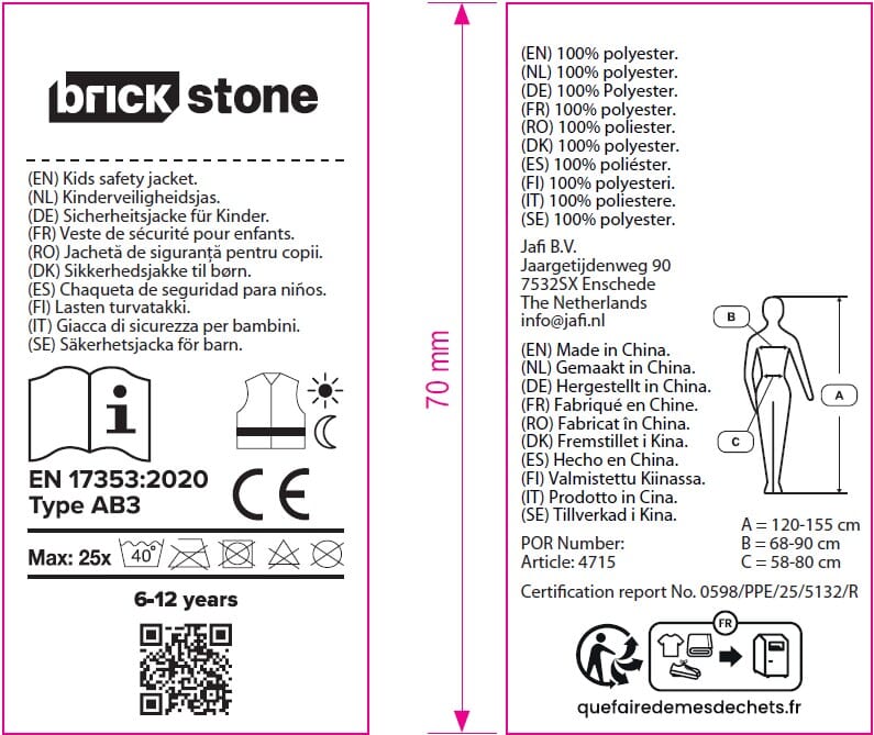 Kinder veiligheidsvest 6-12 jaar - EN 17353