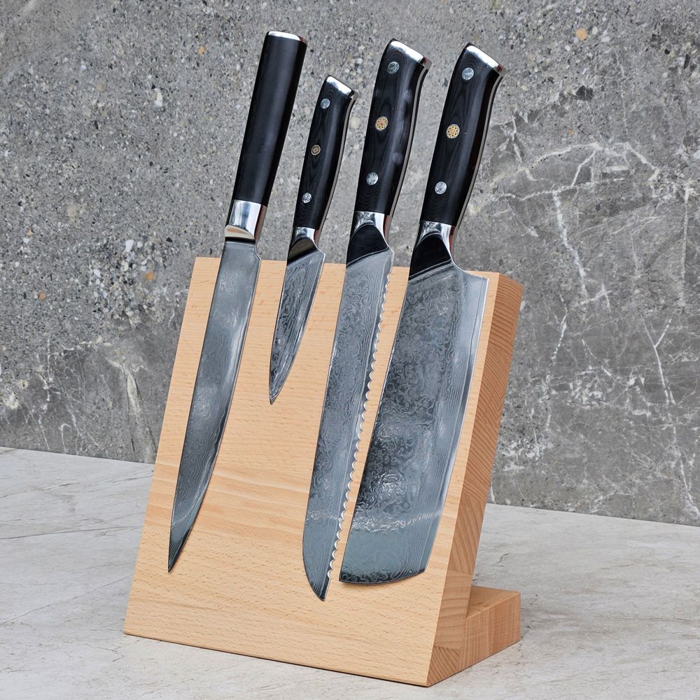4 Knives block 210x100x220 (knife blade max length: 225mm) beech hard wax