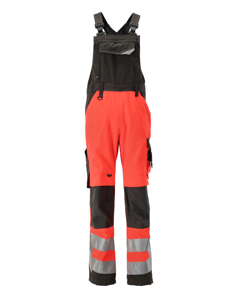 Amerikaanse overall met kniezakken - hi-vis rood/donkerantraciet