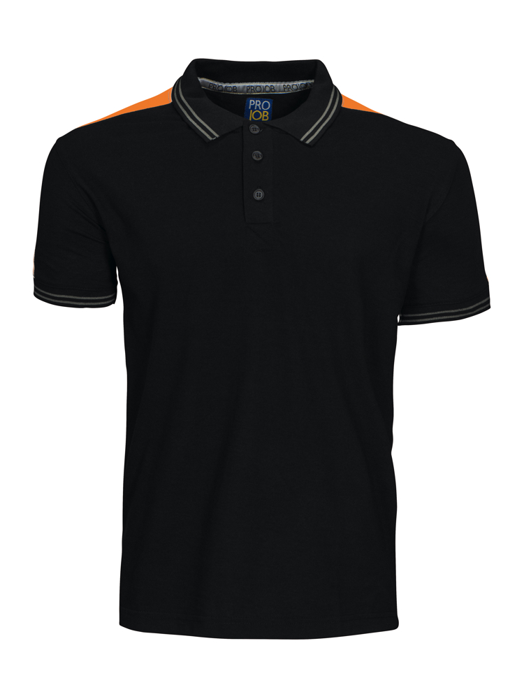 2018 POLO MET FLUO INZETSTUKKEN - Zwart/Oranje