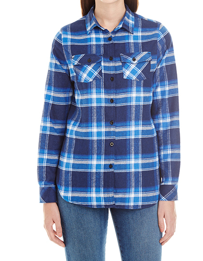 Burnside - Ladies´ Woven Plaid Flannel Shirt - Blue - White (Checked)