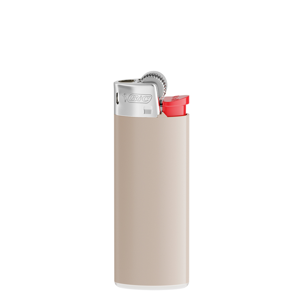 BIC® J25 Standard Lighter - Warm Grey Body / White Base / Red Fork / Chrome Hood