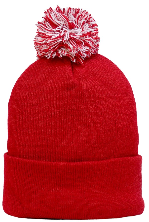 Acrylic Muts met Pom Pom (4256) - Rood/Wit