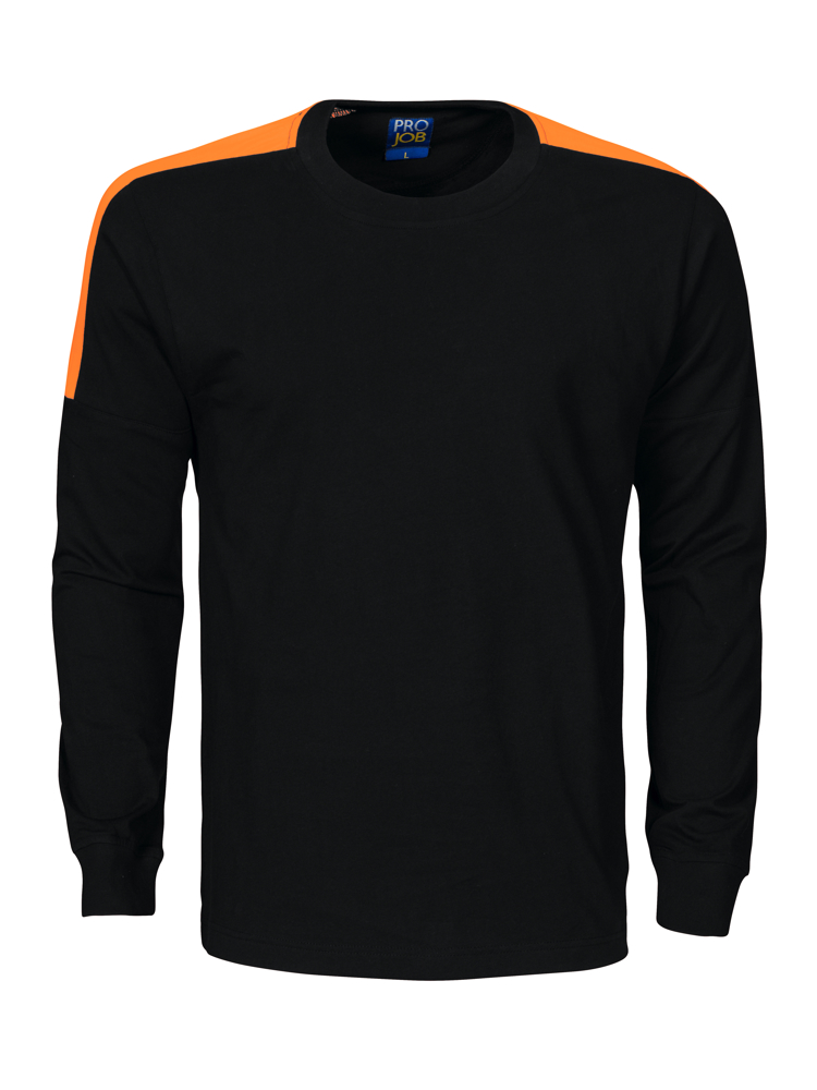 2020 T-SHIRT LANGE MOUWEN MET FLUO INZETSTUKKEN - Zwart/Oranje