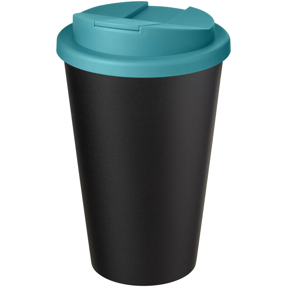 Americano® Eco 350 ml gerecyclede beker met spill-proof deksel - Aquablauw, Zwart