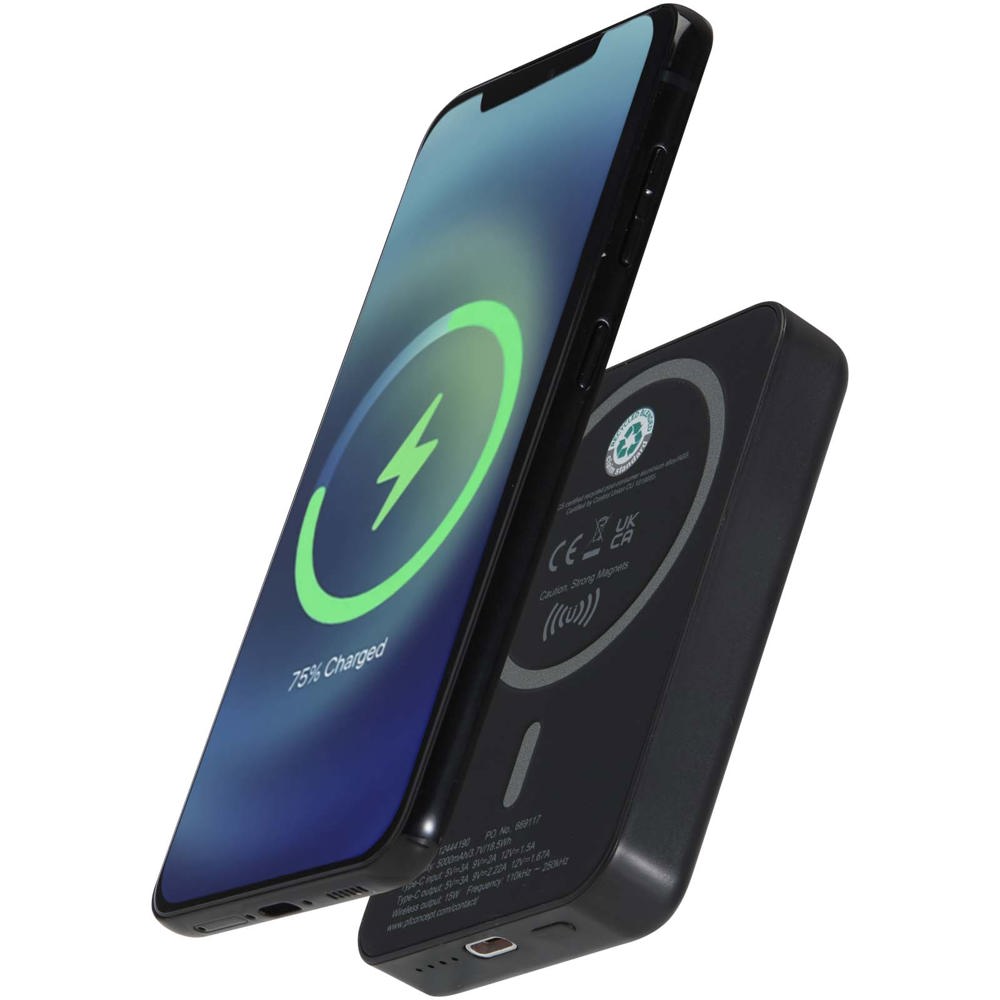 Acrab magnetische draadloze powerbank van 5000 mAh 15 W met 20 W PD van gerecycled plastic