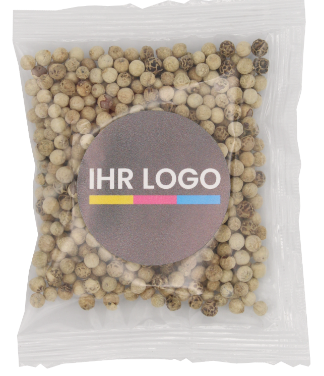 Hele witte peper met sticker