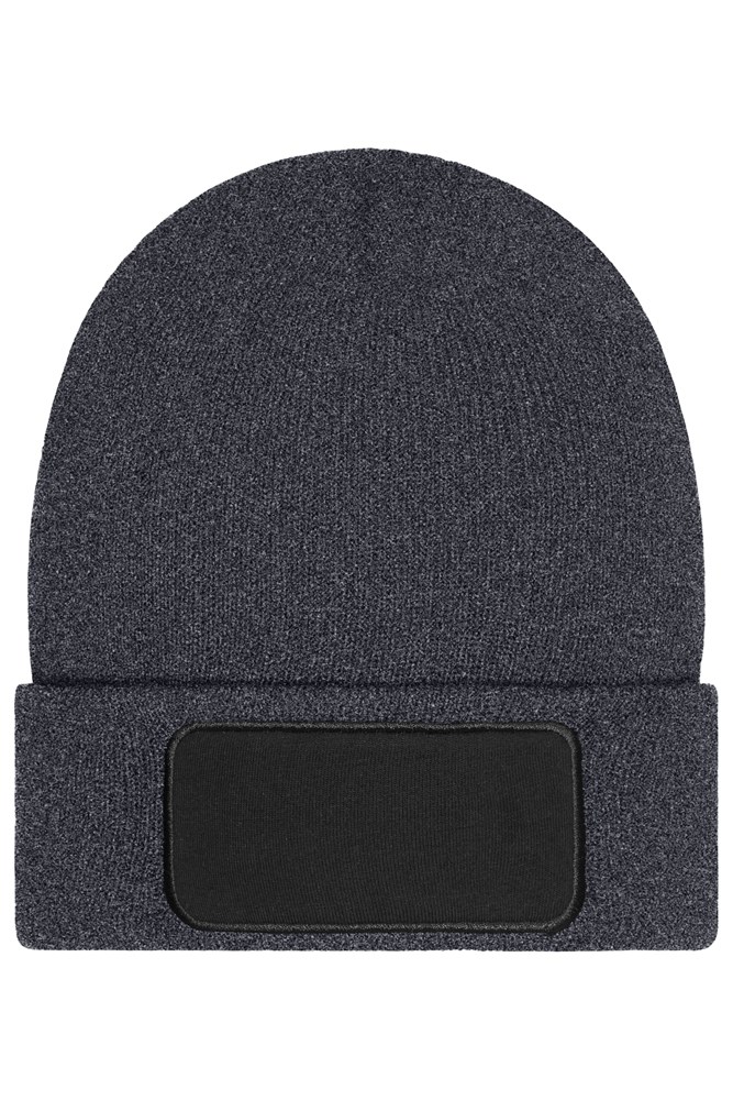 Beanie with Patch (10cm x 5cm)- Thinsulate - Donkergrijs-melange (ca. Pantone 433C)
