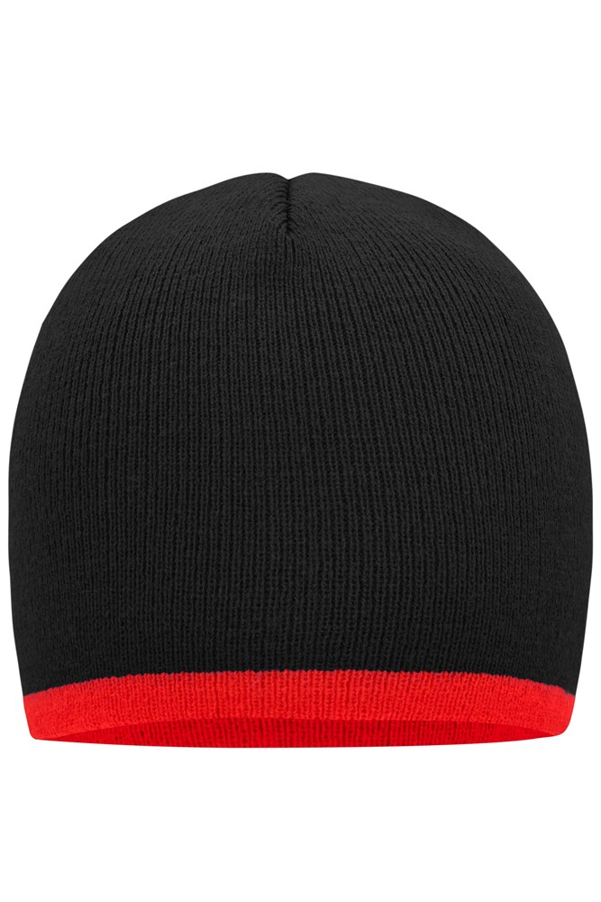 Beanie with Contrasting Border - Zwart/rood (ca. Pantone blackC
1788C)