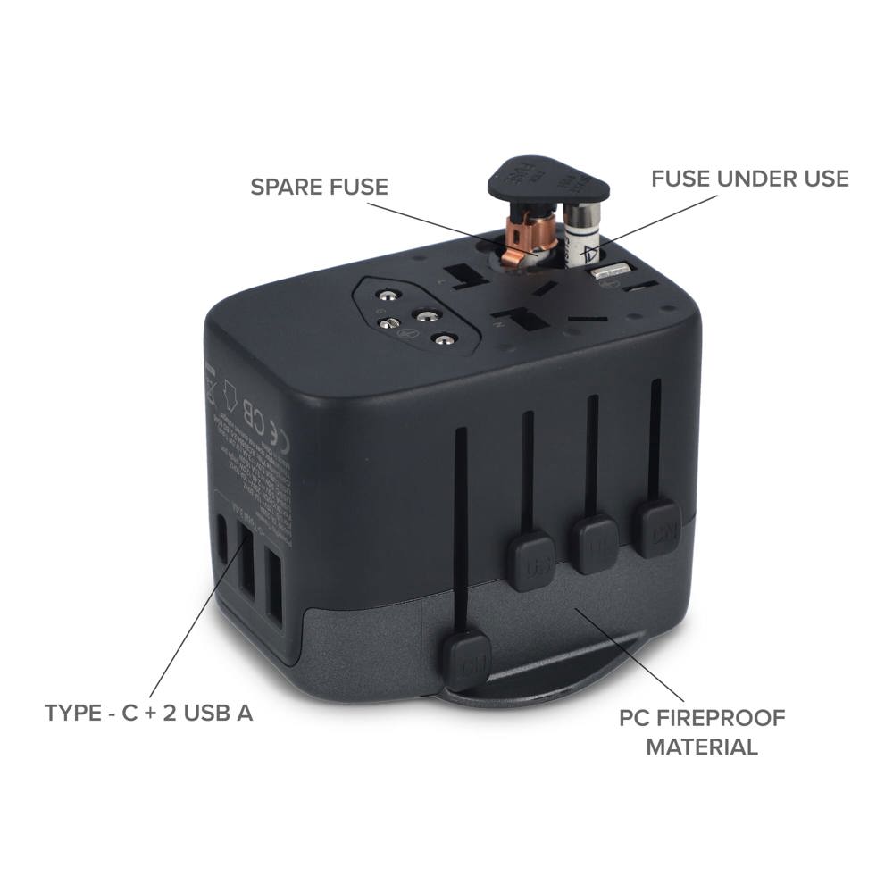  PowerPro Travel Adapter Made of Recycled Plastic